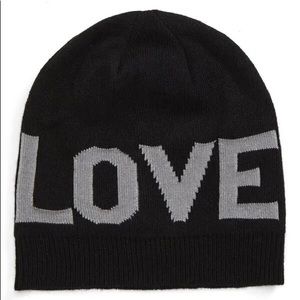 REBECCA MINKOFF STADIUM KNIT BEANIE LOVE BLACK OS NWT